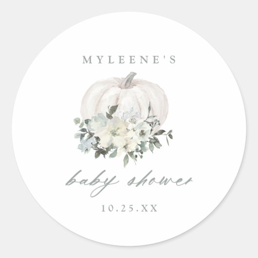 Baby shower van witte pompoen en bloemen ronde sticker (Voorkant)
