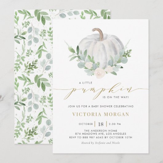 Baby shower van witte pompoen en Herfst uit Grieke Kaart (Voorkant / Achterkant)