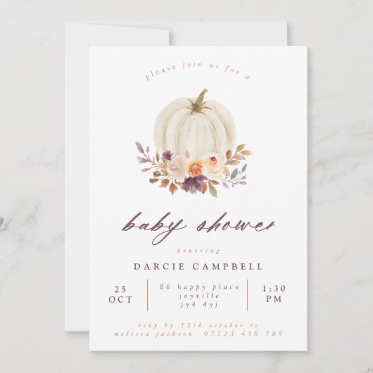 Baby shower van witte pompoen en Herfsten bloemen Kaart (Voorkant)