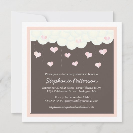 Baby shower van wolken en hart voor meisjesuitnodi kaart (Achterkant)