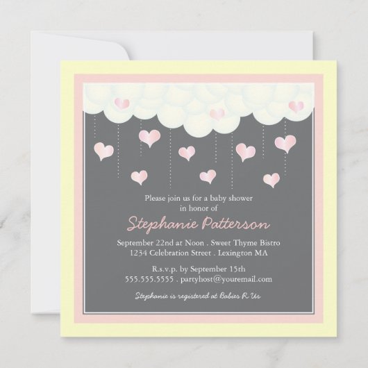 Baby shower van wolken en hart voor meisjesuitnodi kaart (Achterkant)