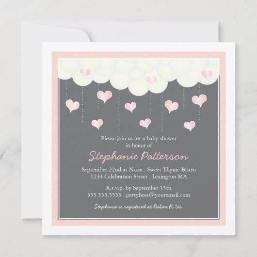 Baby shower van wolken en kunsten voor meisjesuitn kaart (Achterkant)