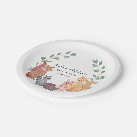 Baby shower van Woodland Animals Couple Papieren Bordje (Gekanteld)