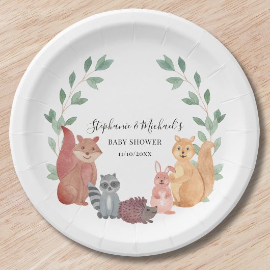 Baby shower van Woodland Animals Couple Papieren Bordje