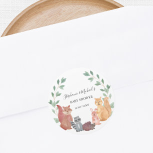 Baby shower van Woodland Animals Couple Ronde Sticker