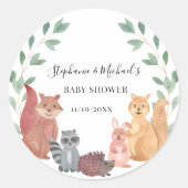 Baby shower van Woodland Animals Couple Ronde Sticker (Voorkant)
