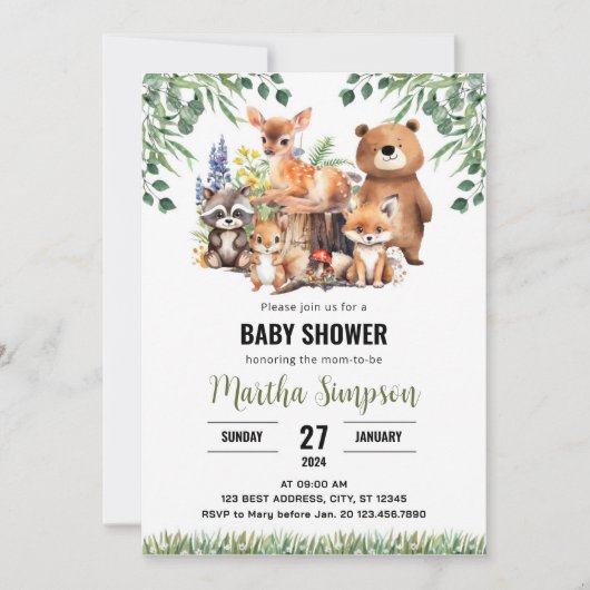 Baby shower van Woodland | Bosdieren Kaart (Voorkant)