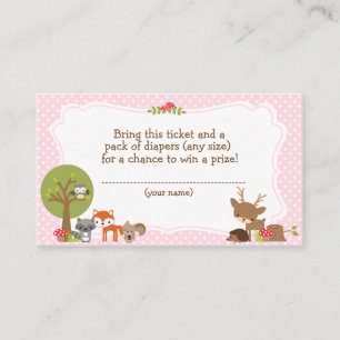 Baby shower van Woodland Diaper Raffle roze Informatiekaartje