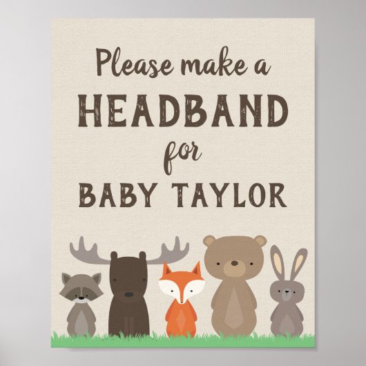 Baby shower van Woodland Headband Station Sign Pos Poster (Voorkant)