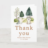 Baby shower van Woodland Wolf Bedankkaart (Voorkant)