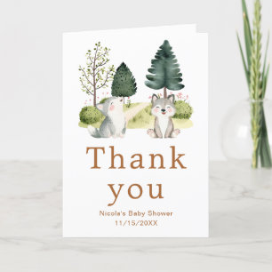 Baby shower van Woodland Wolf Bedankkaart