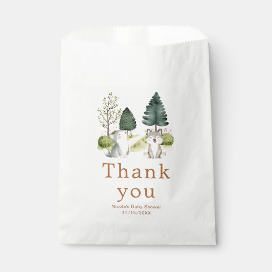 Baby shower van Woodland Wolf Bedankzakje (Voorkant)