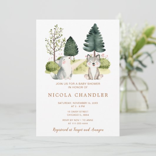 Baby shower van Woodland Wolf Kaart (Staand voorkant)