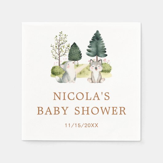 Baby shower van Woodland Wolf Servet (Voorkant)