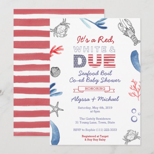 Baby shower van zeebrasem, rood wit en doorblauw kaart (Voorkant / Achterkant)