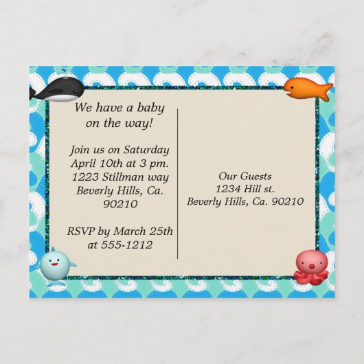 Baby shower van Zeeen Uitnodiging Briefkaart (Achterkant)