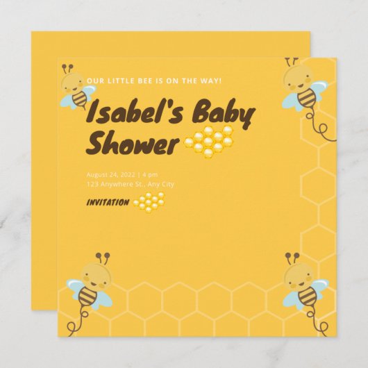 Baby shower van zoet geel goud honingbijen kaart (Voorkant / Achterkant)