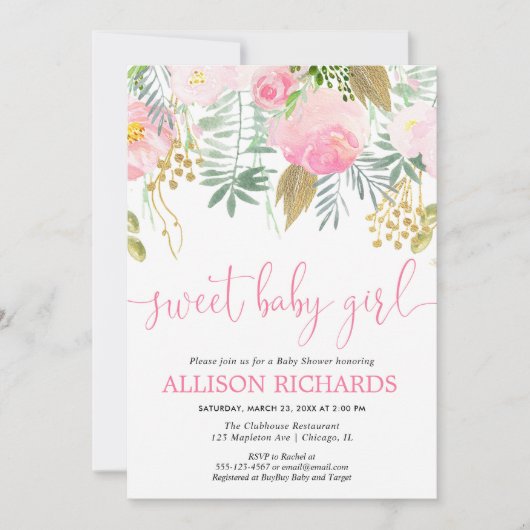 Baby shower van zoete baby's met roze en gouden bl kaart (Voorkant)