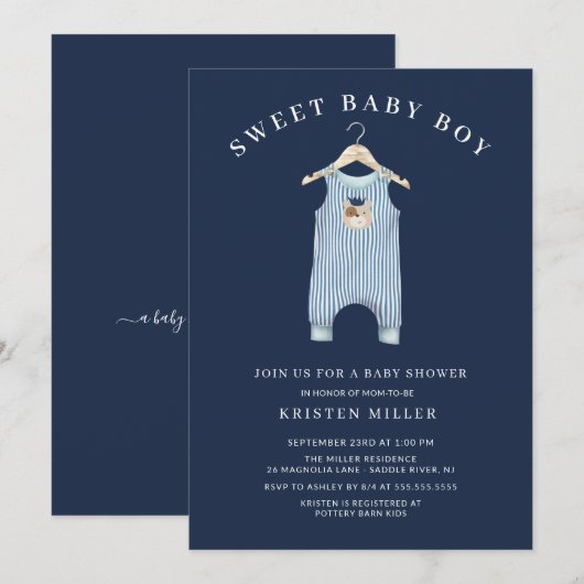 Baby shower van zoete Beer Romper Boys Kaart (Voorkant / Achterkant)