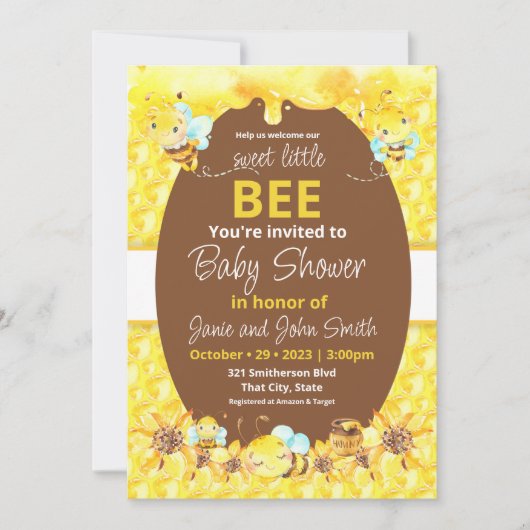 Baby shower van zoete bijen kaart (Voorkant)
