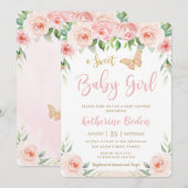 Baby shower van zoete Blush Pink Floral Butterflie Kaart (Voorkant / Achterkant)