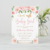 Baby shower van zoete Blush Pink Floral Butterflie Kaart (Staand voorkant)