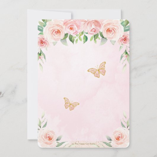 Baby shower van zoete Blush Pink Floral Butterflie Kaart (Achterkant)