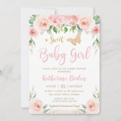 Baby shower van zoete Blush Pink Floral Butterflie Kaart (Voorkant)