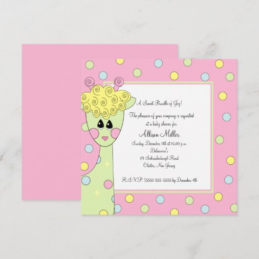 Baby shower van zoete Giraffe Kaart (Voorkant / Achterkant)