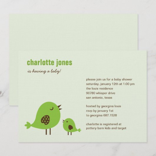 Baby shower van zoete kippen - Groen Kaart (Voorkant / Achterkant)