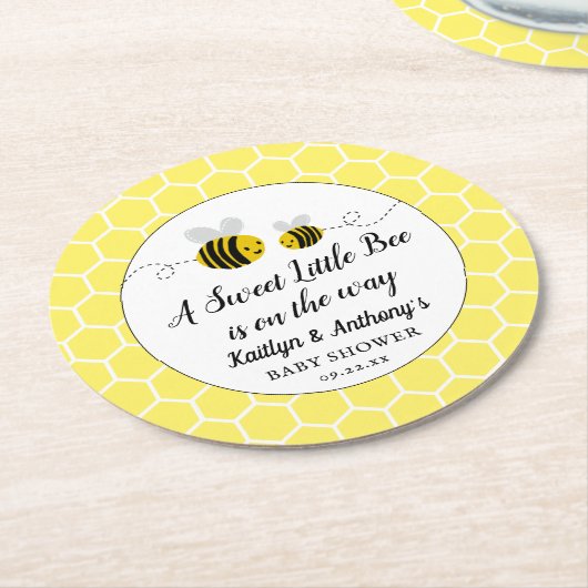 Baby shower van zoete kleine honingbijen ronde kartonnen onderzetter (Gebogen)