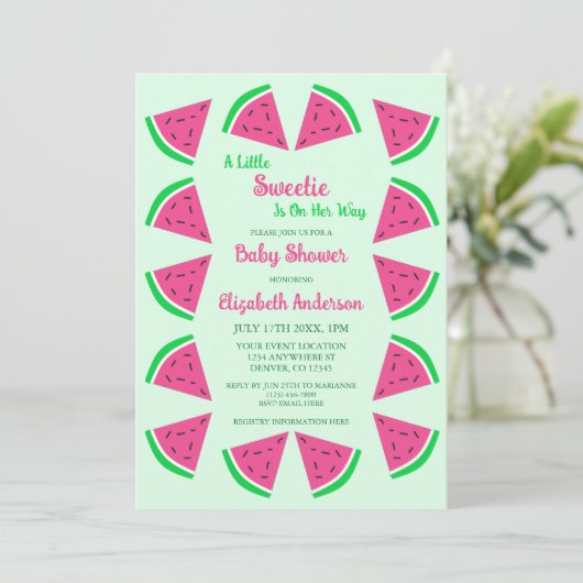 Baby shower van zoete watermeloenen kaart (Staand voorkant)
