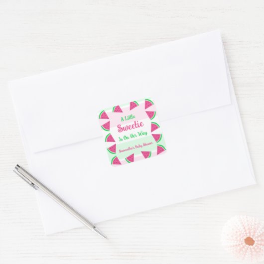 Baby shower van zoete watermeloenen vierkante sticker (Envelop)