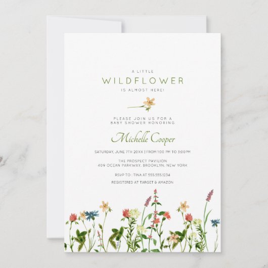 Baby shower van zoete wilde bloemen kaart (Voorkant)