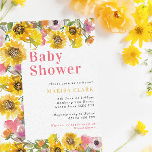 Baby shower van zomergeel en roze Floral Kaart
