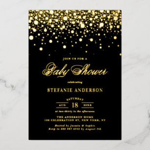 Baby shower van zwarte en goudolie-Confetti Folie Uitnodiging
