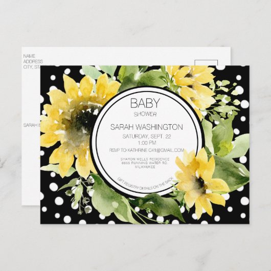 Baby shower van zwarte en witte poka met ondergron uitnodiging briefkaart (Voorkant / Achterkant)