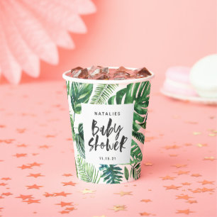 baby shower van zwarte en witte tropische bladeren papieren bekers