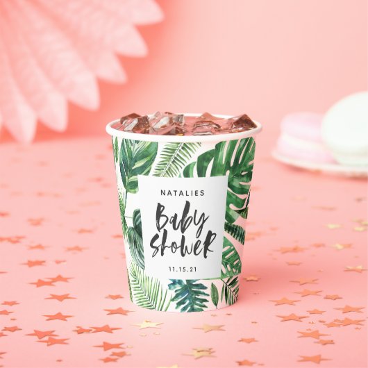 baby shower van zwarte en witte tropische bladeren papieren bekers (Insitu)