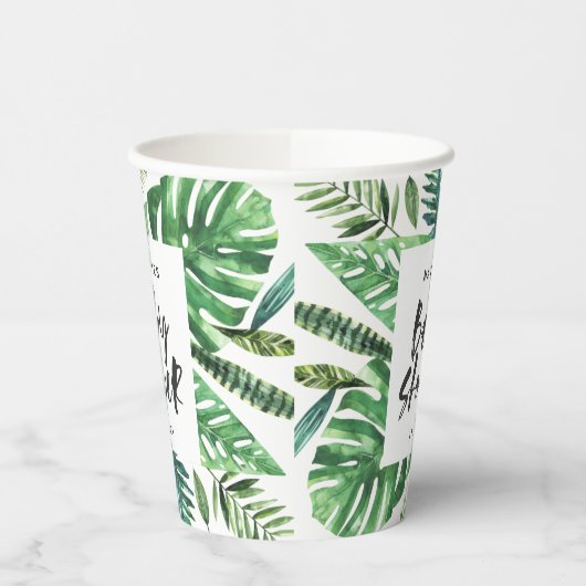 baby shower van zwarte en witte tropische bladeren papieren bekers (Links)