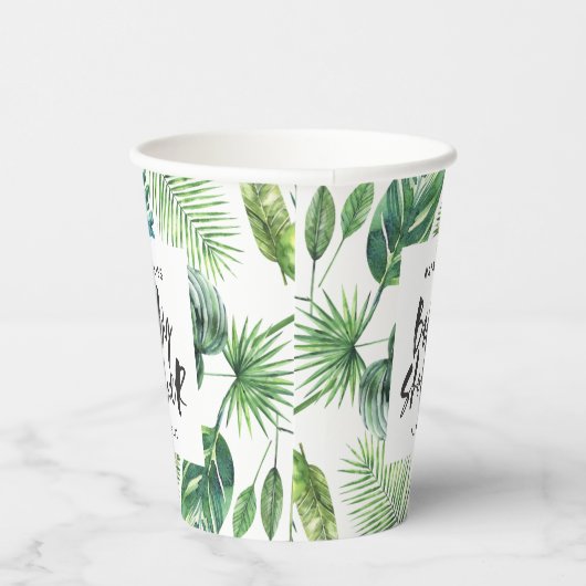 baby shower van zwarte en witte tropische bladeren papieren bekers (Rechts)