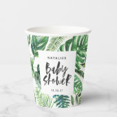 baby shower van zwarte en witte tropische bladeren papieren bekers (Voorkant)