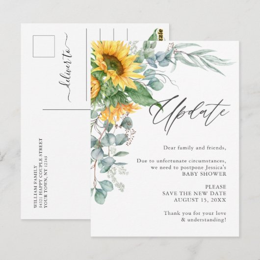 Baby shower Verandering van Plannen Zonnebloem Euc Briefkaart (Voorkant / Achterkant)