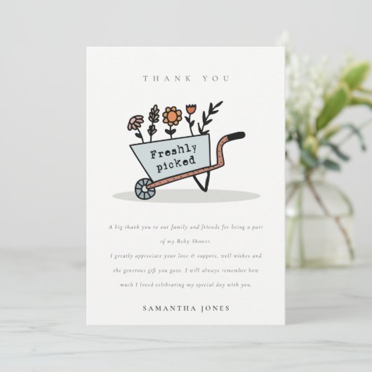 Baby shower vers geïmpliceerd blauw karton bedankkaart (Staand voorkant)