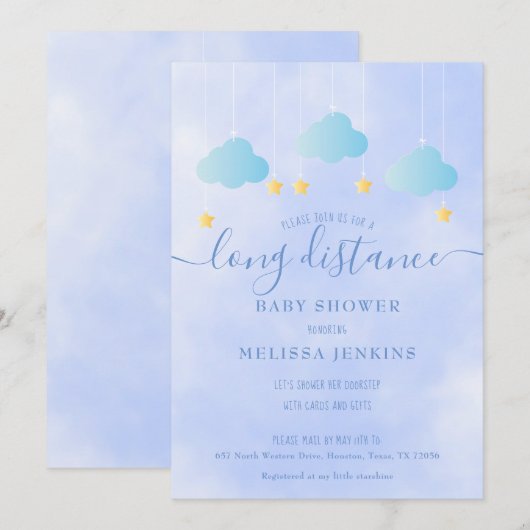 Baby Shower Verzending Op Afstand Jongen Blauw Kaart (Voorkant / Achterkant)