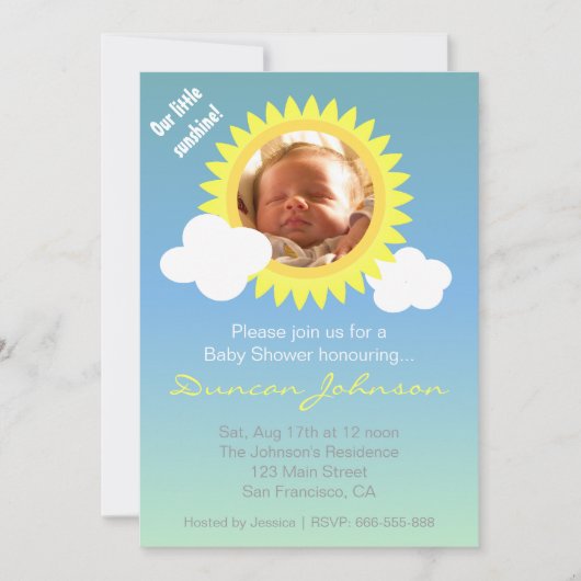 baby shower verzoeken om: Little Sunshine en Cloud Kaart (Voorkant)