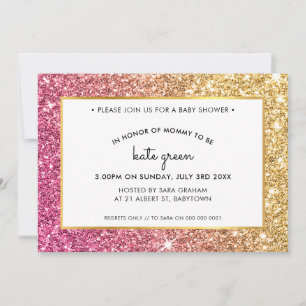 BABY SHOWER VERZOEKT glamoureus goudroze glitter Kaart