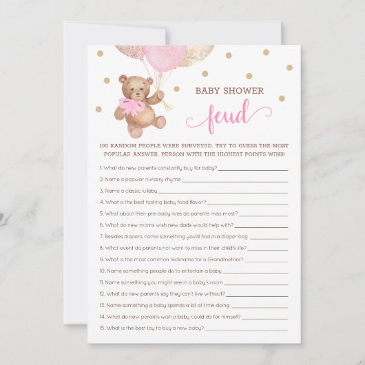 Baby shower vete spel Teddy Bear Kaart (Voorkant)