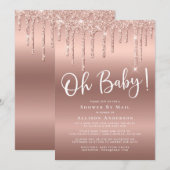 Baby shower via e-mail Glitter Drip Roos Gold Kaart (Voorkant / Achterkant)