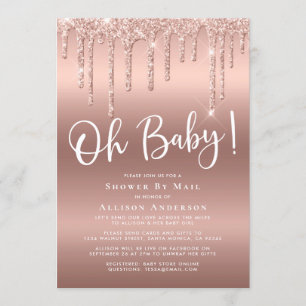 Baby shower via e-mail Glitter Drip Roos Gold Kaart